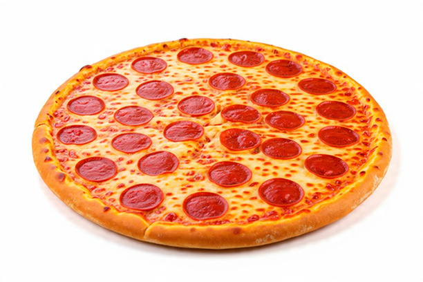 Round pepperoni pizza with golden crust