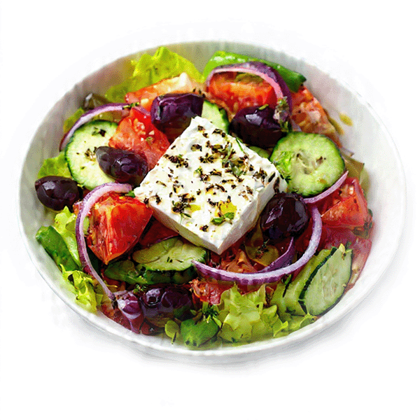 Fresh salad with vegetables, olives and feta